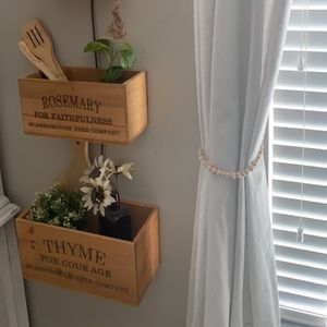 Farmhouse Boho Wooden Bead Curtain Tie Backs (2)